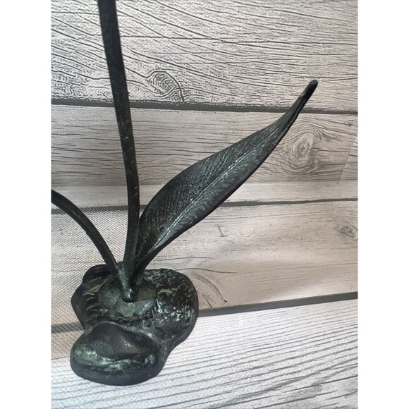 VINTAGE Verdigris Calla Lily Brass Candle Holder Art Nouveau Patina Leave Flower - Picture 3 of 10